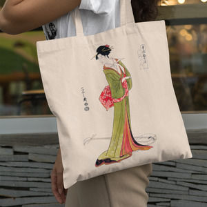 Japanese Geisha Dressed In Green Tote